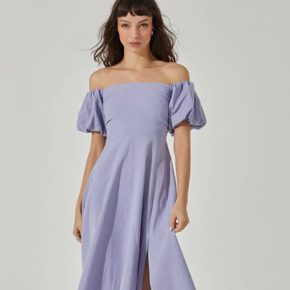 ASTR the Label Off Shoulder Puff Sleeve Midi Dress - Size S